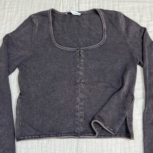 Zara Shirt Womens XL Charcoal Black Pullover Shirt Hook And Eye Closer